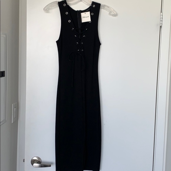 NWT ⭐️ REVAMPED Bodycon Lace Up Tight Mid Calf 3/4 Length Sexy Black Dress 4 6 S - Picture 3 of 7
